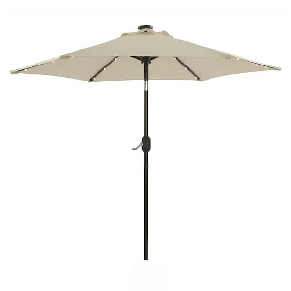 Tidoin 7.5 ft. Steel Market Umbrella Solar Tilt Patio Umbrella in Beige with 18 LED Lights