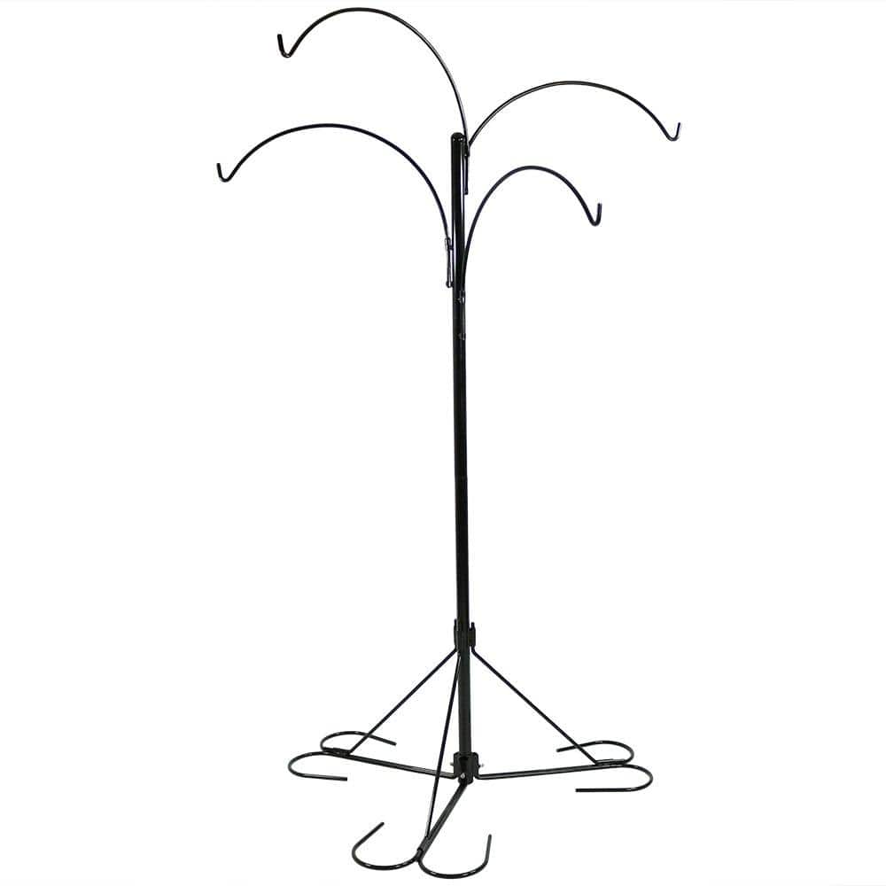 84" Black Powder-Coated Steel 4-Arm Hanging Basket Plant Stand