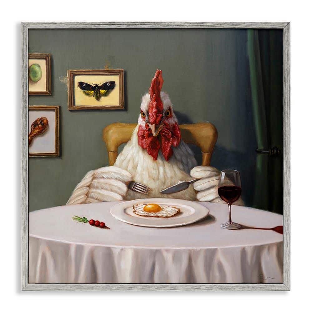Chicken and Egg Dinner by Lucia Heffernan Gray Framed Giclee Art Print Animal 17 in. x 17 in. price history on PriceWatchPro