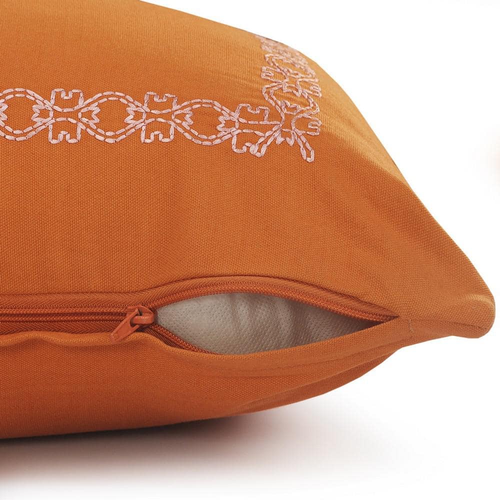 Cinnamon Embroidered Border Rectangular Lumbar Pillow, 14" x 36"