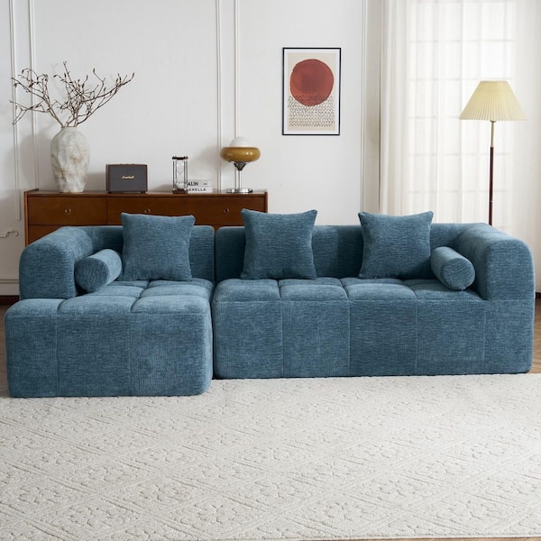 Luxury Collection 101.2 in. Rolled Arm 2-piece L-Shaped Modular Chenille Full-Compressed Sectional Sofa in. Blue