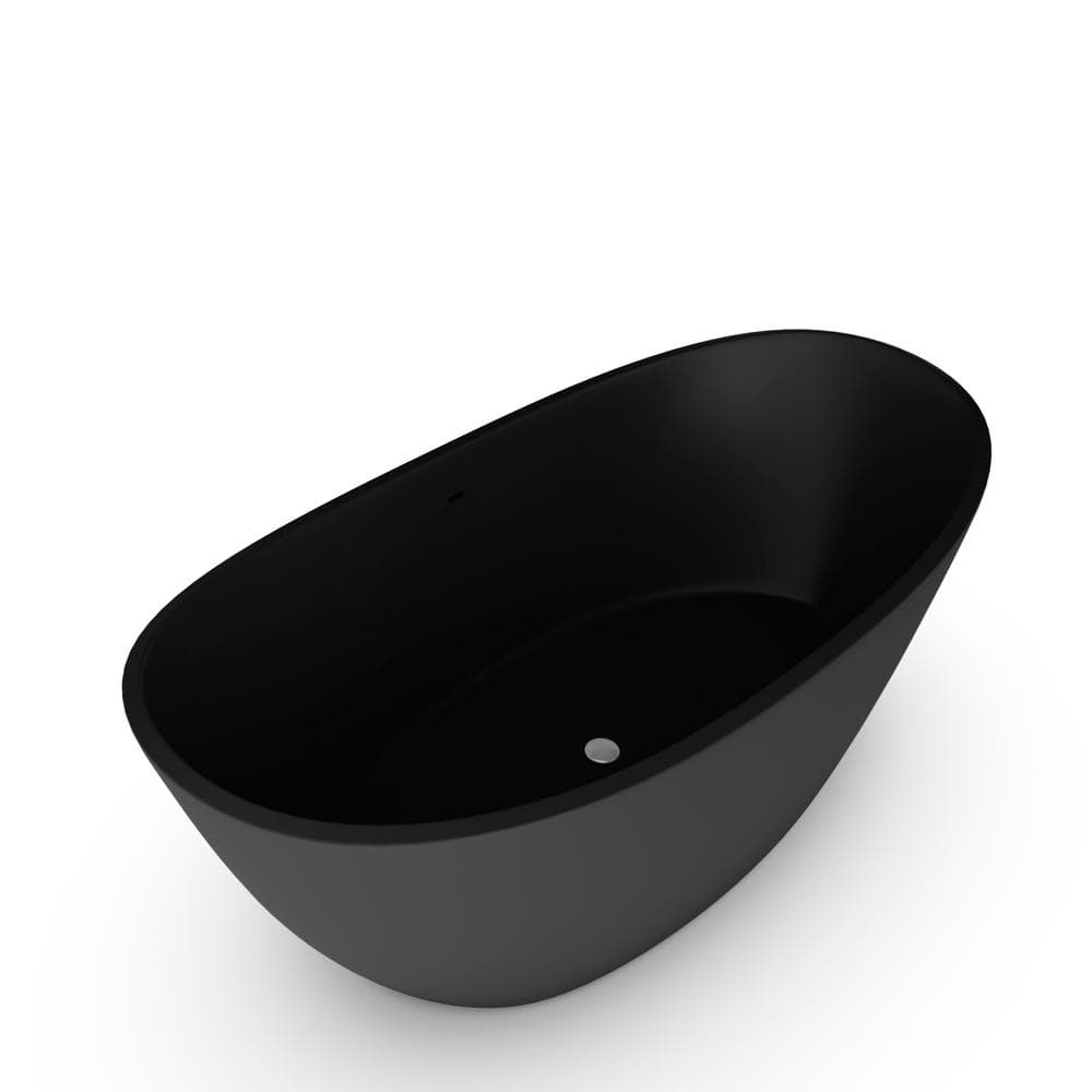 Manhattan 64" Matte Black Stone Freestanding Double Slipper Bathtub