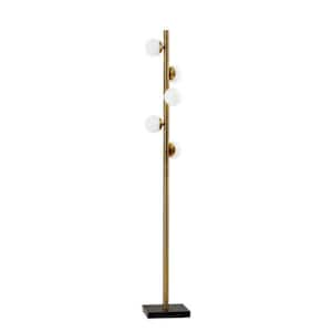 65 in Brass Swirled Sphere Metal Led Tree Floor Lamp