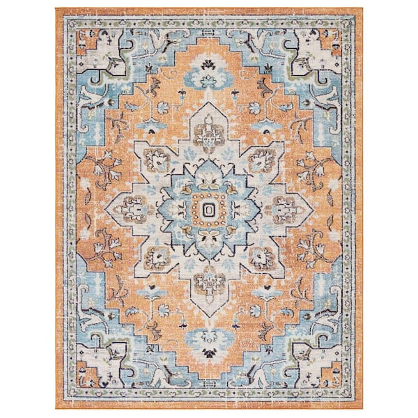 SAFAVIEH Madison Orange/Teal 10 ft. x 14 ft. Distressed Border Area Rug