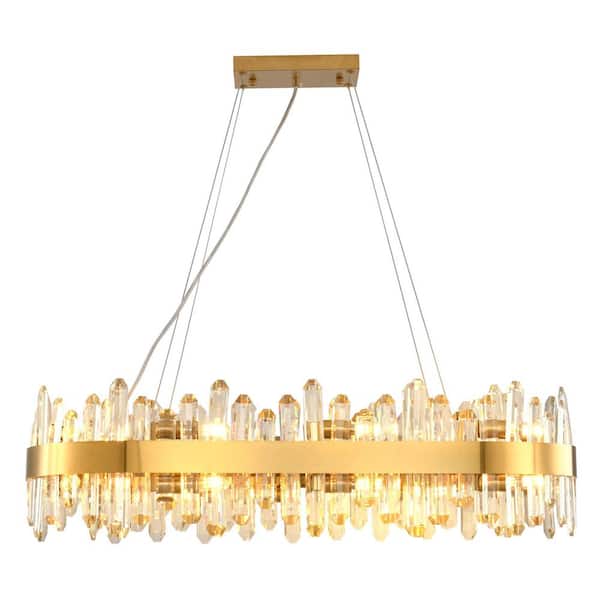 35.43 in. 16-Light Luxury Chandelier, Gold Modern Oval Crystal Chandelier, Modern 2-Tiers K9 Crystal Chandelier Foyer