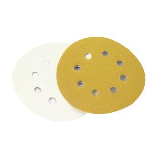 POWERTEC 5 in. A/O Hook and Loop 8-Hole Sanding Disc Assortment Grits in  Gold (100-Pack) 44001XG-100