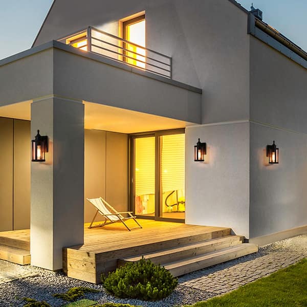 1-Light Matte Black Hardwired Outdoor Wall Lantern Sconce with Clear Glass Shade