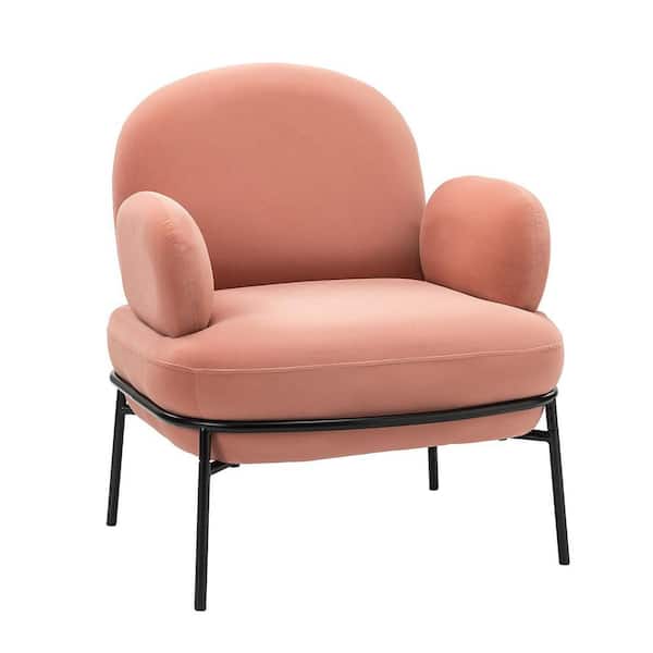 Unbranded Classic Pink Upholstered Velvet Arms Chair with Metal Legs