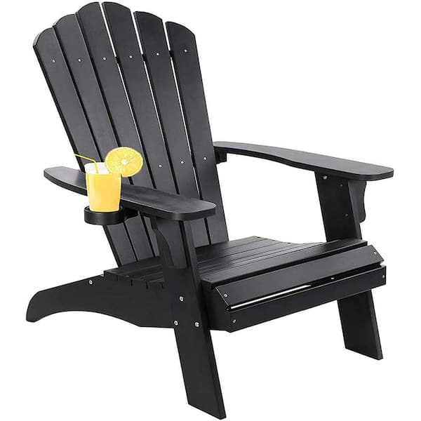Sudzendf Black Polystyrene Composite Adirondack Chair With Cup Holder