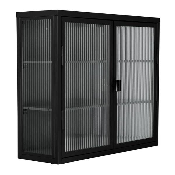 Unbranded 27.6 in. W x 9.1 in. D x 23.6 in. H Bathroom Storage Wall Cabinet in Black with Detachable Shelves