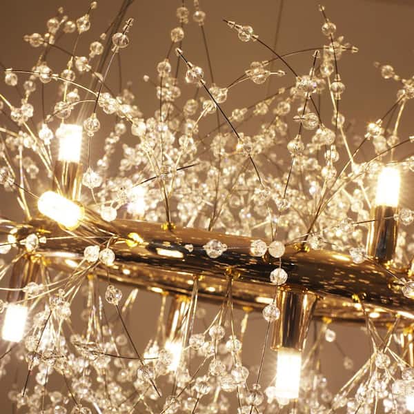 LWYTJO 12-Light French Gold Modern Dandelion Crystal Chandelier