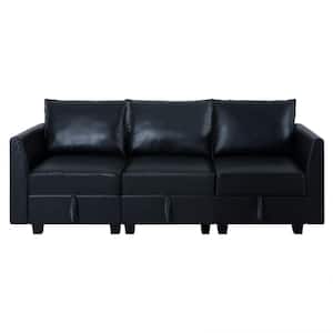 30.3 in. W Faux Leather Modular Living Room 3-Seater Sectional Sofa Couch with Storage in Black
