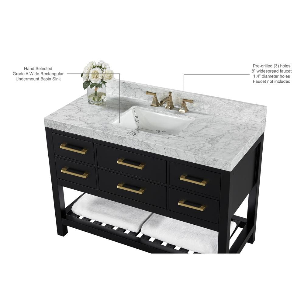 Elizabeth 48'' Black Onyx Vanity with Marble Top