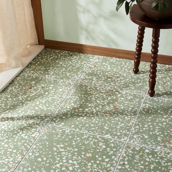 Raleigh Lisbon Green 4 in. x 0.7 in. Polished Terrazzo Floor and Wall Tile Sample