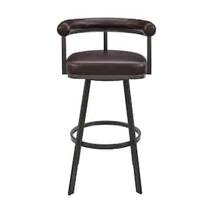 Nolagam 34-38 in. Brown/Brown Metal 26 in. Bar Stool with Faux Leather Seat