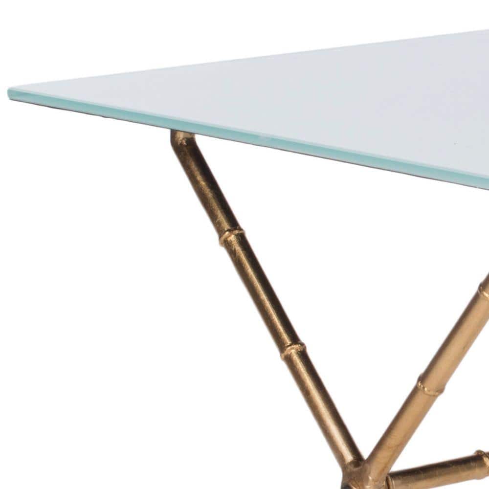 Chinoiserie-Inspired Gold-Finished Iron & White Glass Accent Table