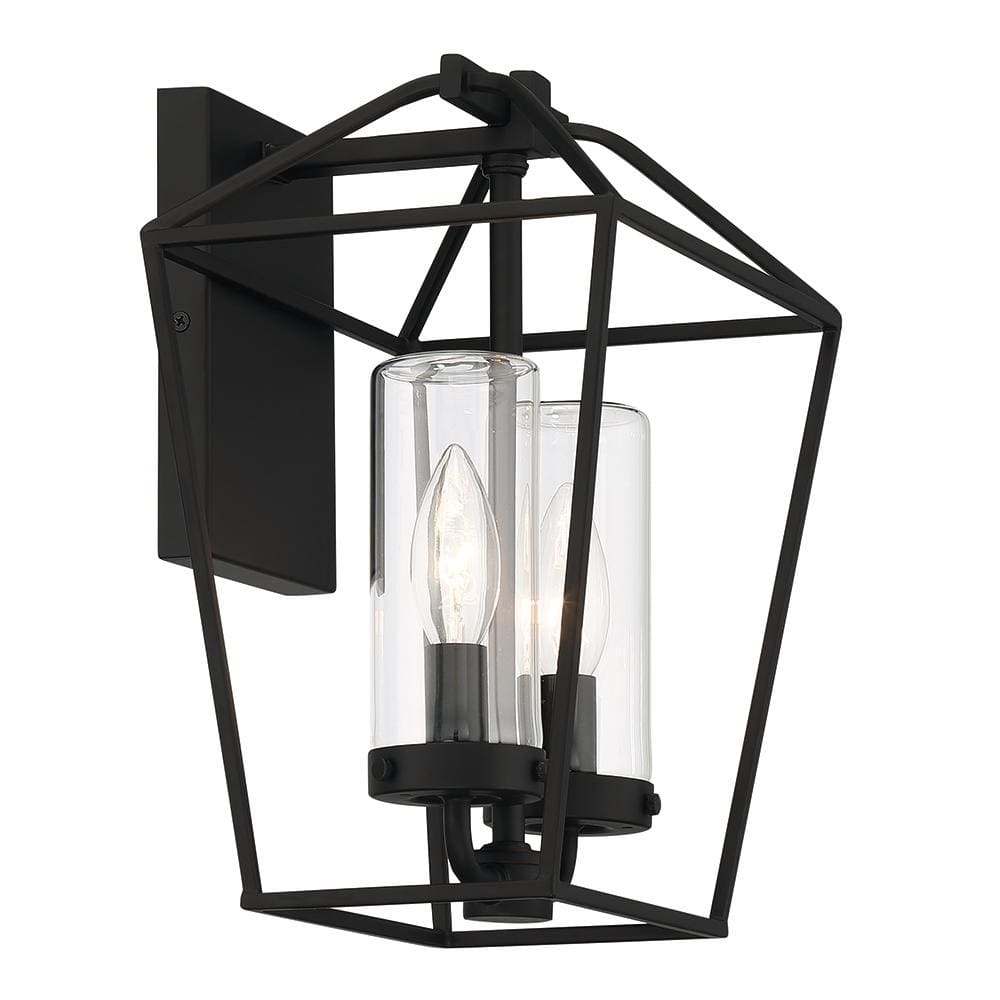Satin Black 2-Light Dimmable Glass Shade Sconce