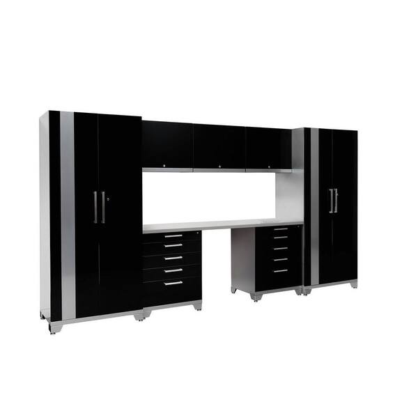 NewAge Products Performance Plus 83 in. H x 156 in. W x 24 in. D Steel Garage Cabinet Set in Black (8-Piece)