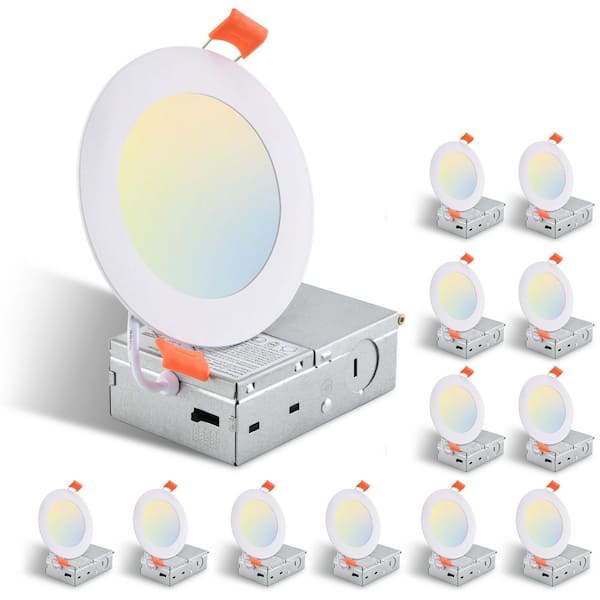Lasaideal 4 in. Adjustable 5CCT Canless Integrated LED Recessed Light Trim 12-Pack
