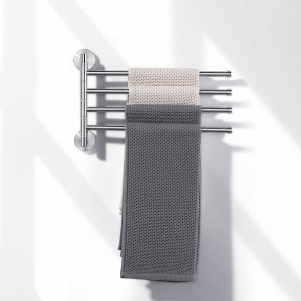 13 in. Wall Mounted Swivel 4-Arm Towel Bar Bath Hardware Accessory in Brushed Nickel