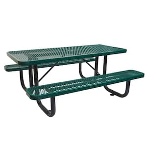 72.2 in. Green Finish Rectangular Carbon Steel Picnic Table 6-Seatign Capacity with Umbrella Hole