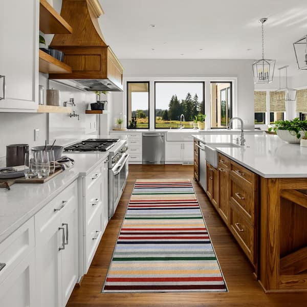 Stripes Multi Color 31 in. Width x Your Choice Length Custom Size Roll Runner Rug/Stair Runner