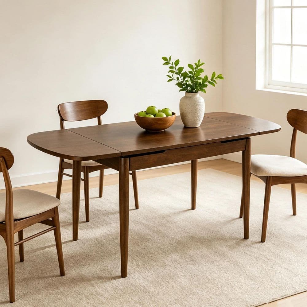GDFSTUDIO Modern Walnut Finish Solid Wood 70.87 in. Extendable 4 Legs ...
