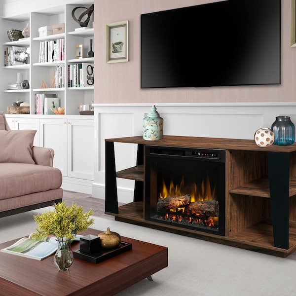 Dimplex Arlo 60 in. Electric Fireplace with Glass Ember Bed in Walnut with 26 in. Media Console