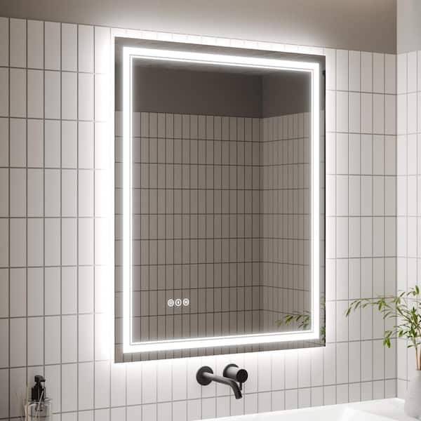 WELLFOR 40 in. W x 32 in. H Rectangular Frameless Anti-Fog Front, Back LED Color-Adjustment Wall Bathroom Vanity Mirror in White