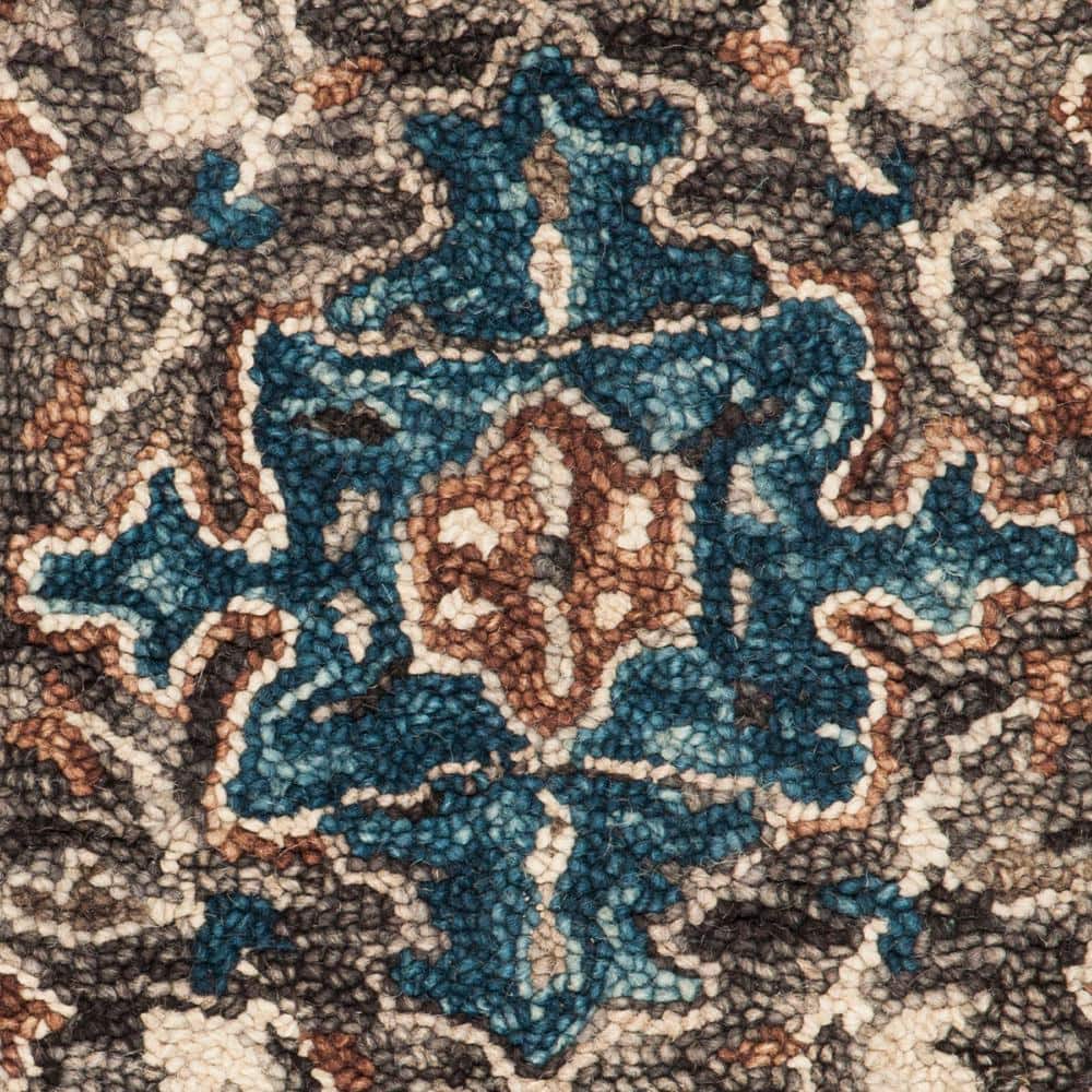 Handmade Blue Floral Wool Tufted Area Rug 27" x 5"