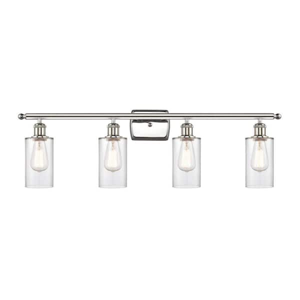 Clymer 36 in. 4-Light Polished Nickel Vanity Light with Glass Shade