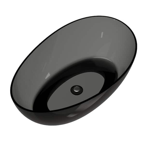 Modern 63 in. x 37 in. Soaking Transparent Resin Bathtub with Center Drain and Hose in Dark Gray