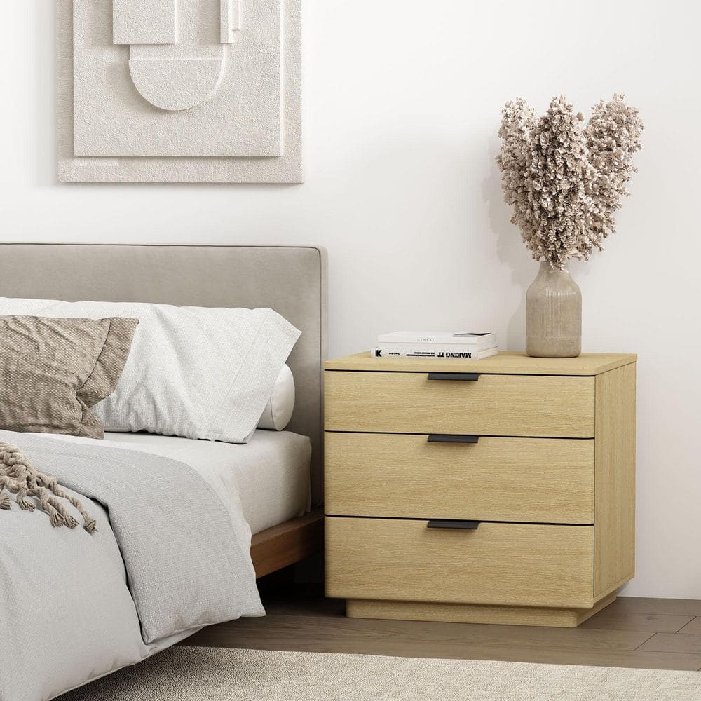 Payton Modern Natural Oak 3-Drawer 26 in. W Nightstand with Black Handles price history on PriceWatchPro