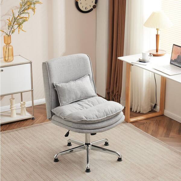 Winado Cotton and Linen Fabric Swivel Task Chair in Gray with Armless