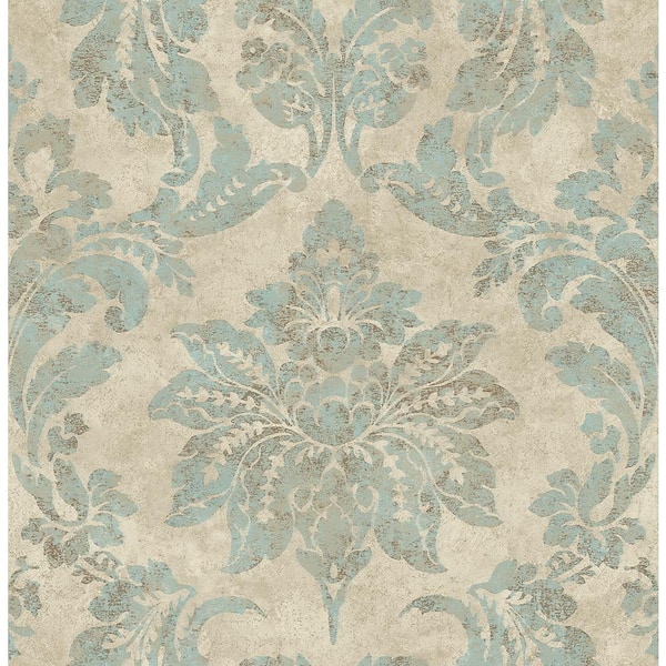 Chesapeake Astor Turquoise Damask Paper Strippable Roll Wallpaper (Covers 56.4 sq. ft.)