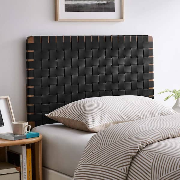 Sparta Weave Twin Faux Leather Headboard in Walnut Black