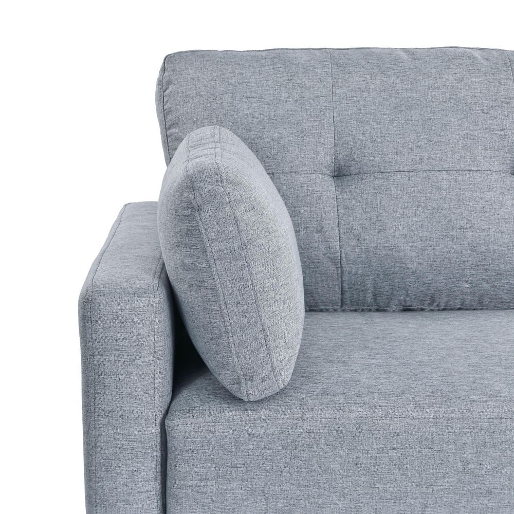Light Gray Tufted Fabric 2-Seater Sofa with Pillow Back