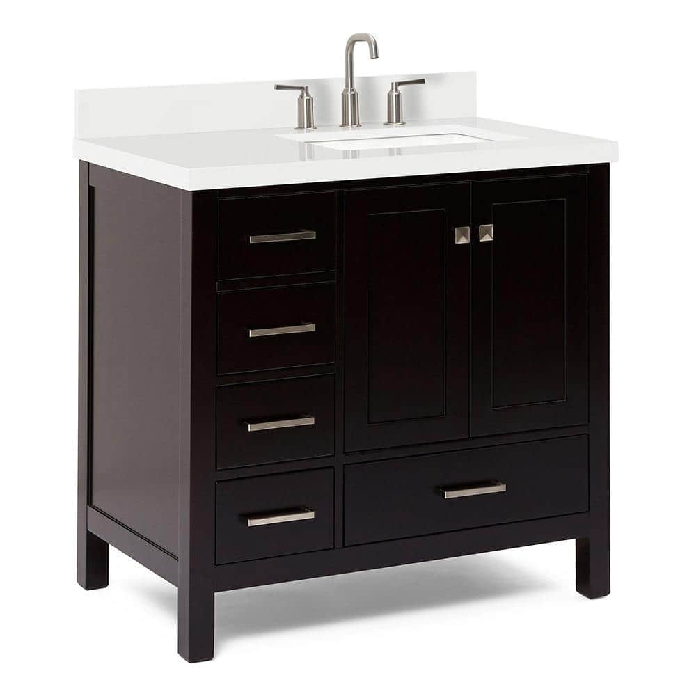 Ariel Cambridge 37" Espresso Single Sink Bathroom Vanity with Quartz Top
