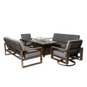 Aluminum Patio Conversation Set with Gray Cushions and 55.12 in Fire Pit Table Sofa Set - 2 Swivel plus 2 x 3 Seater