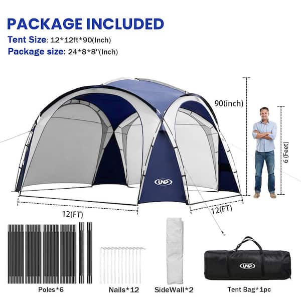 Unbranded 12 ft. x 12 ft. UPF50+ Canopy for Sport Dome Tent with Side Wall, Sun Shelter Rainproof, Waterproof for Camping Trips