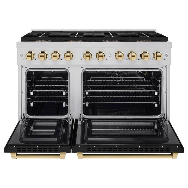 Autograph 48 in. 6.7 cu. ft. Paramount Gas Range with 8 Burners and Dual Ovens with Black Matte and Polished Gold