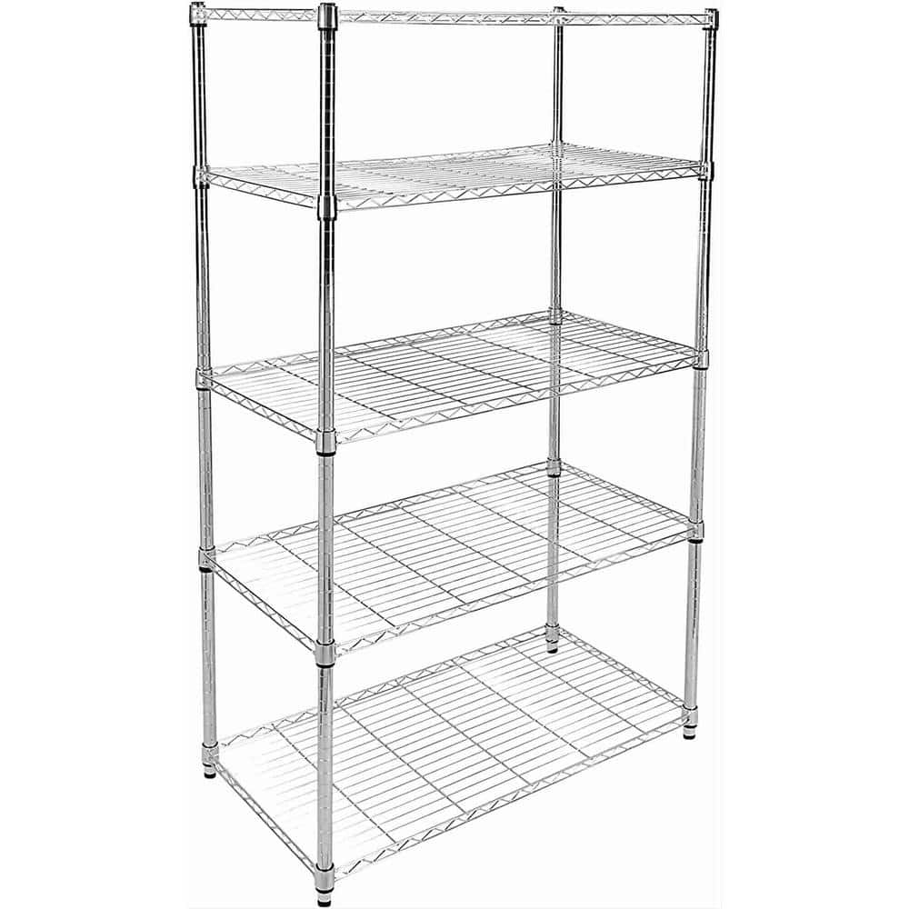 Siavonce 36 x 14 x 60 in. Silver Simple Deluxe 5-Shelf Shelving with ...