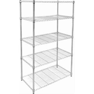 36 x 14 x 60 in. Silver Simple Deluxe 5-Shelf Shelving with Wheels Steel Organizer