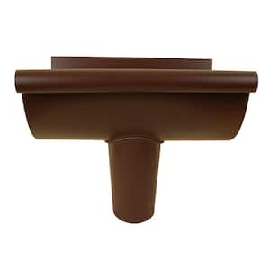 5 in. Royal Brown Aluminum Half-Round End Piece with Outlet