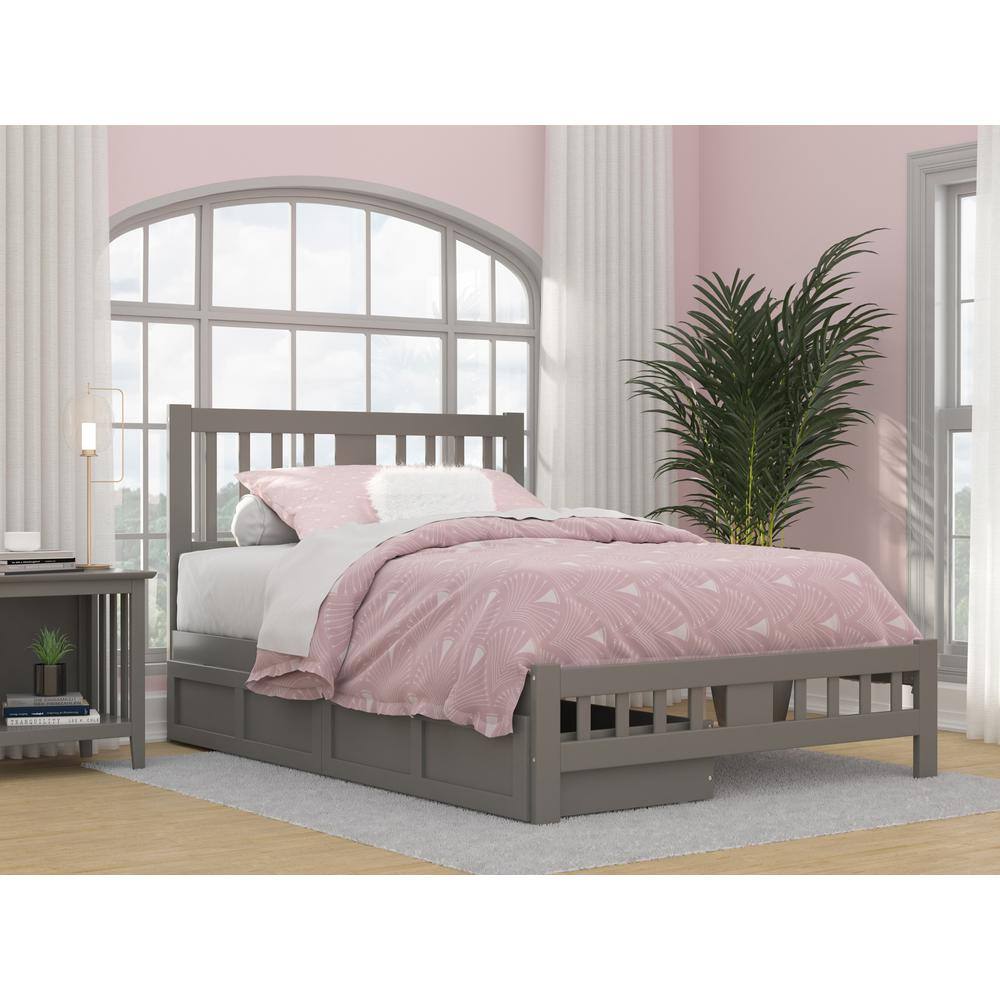 Tahoe Full Wood Frame Bed with Storage Drawers in Grey
