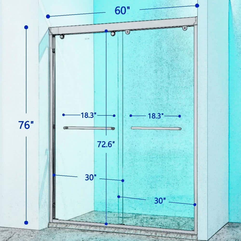 60" Chrome Frameless Double Sliding Shower Door with Clear Glass