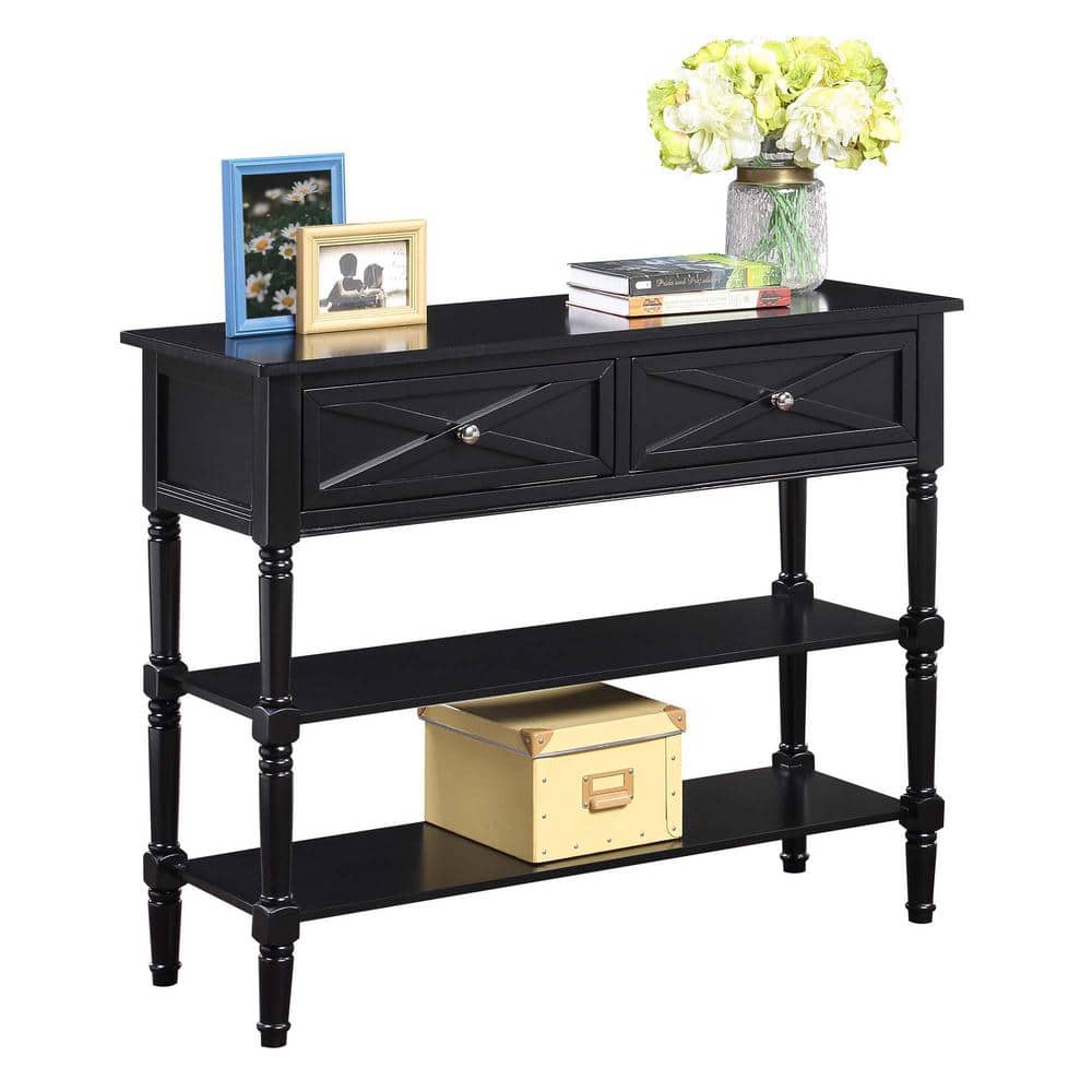 Country Oxford Black 2-Drawer Console Table with Farmhouse Charm