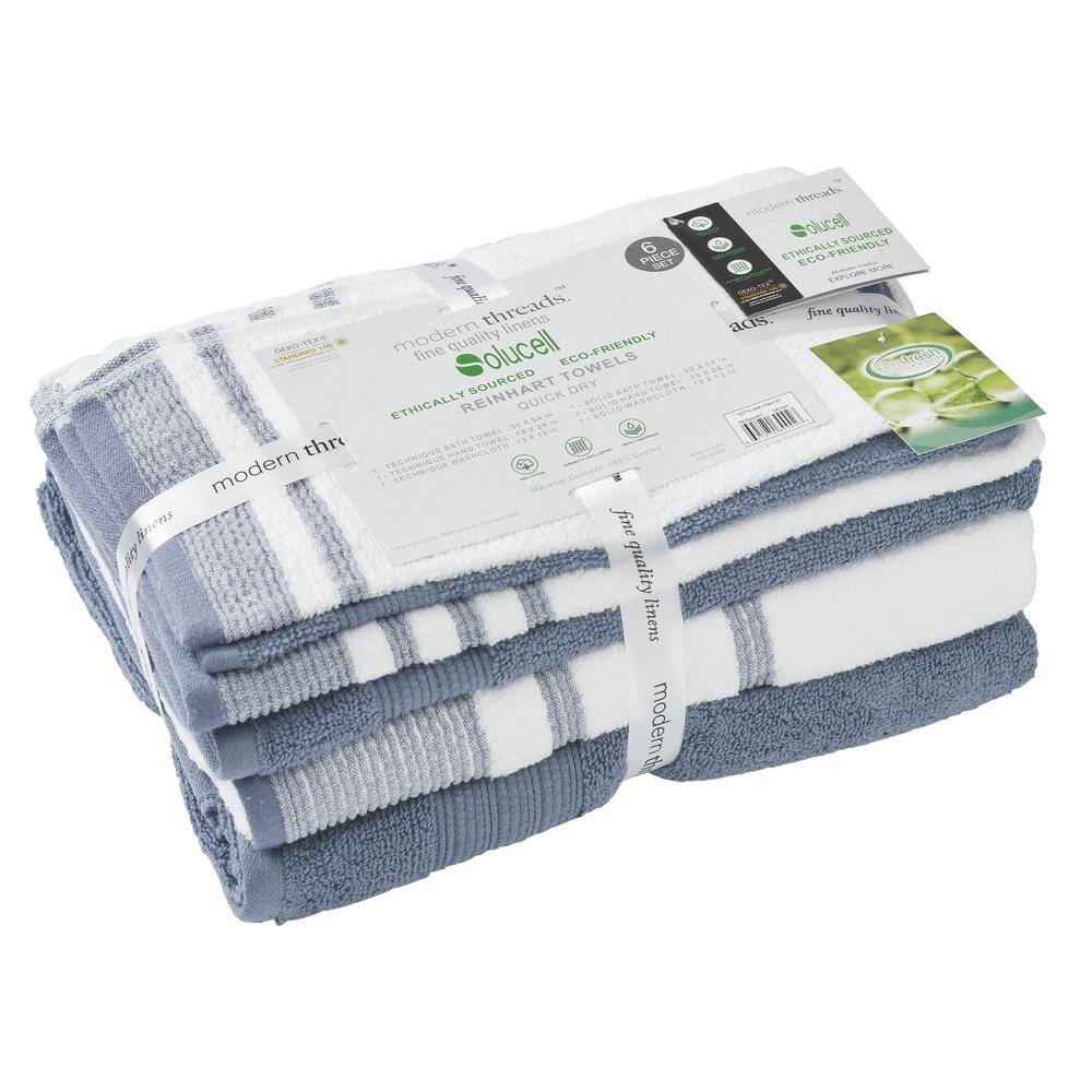 Denim Blue and White Cotton 6-Piece Quick Dry Towel Set