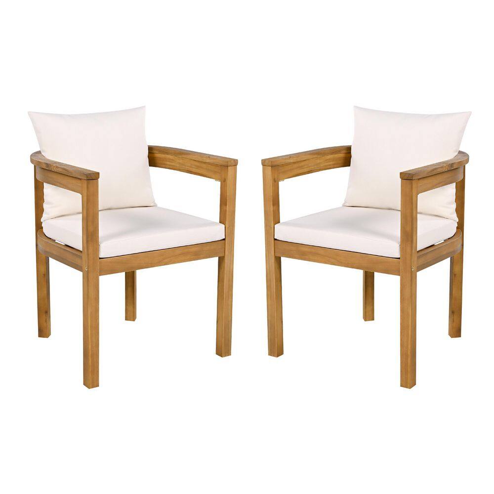 Calypso Patio Solid Wood Outdoor Dining Chairs with Beige Cushions, Teak Finish