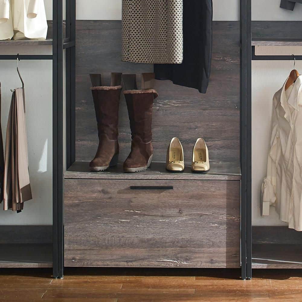 Monica Rustic Gray Wood Walk-In Closet System with Drawer